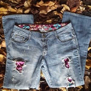 Premiere jeans with silky floral patches